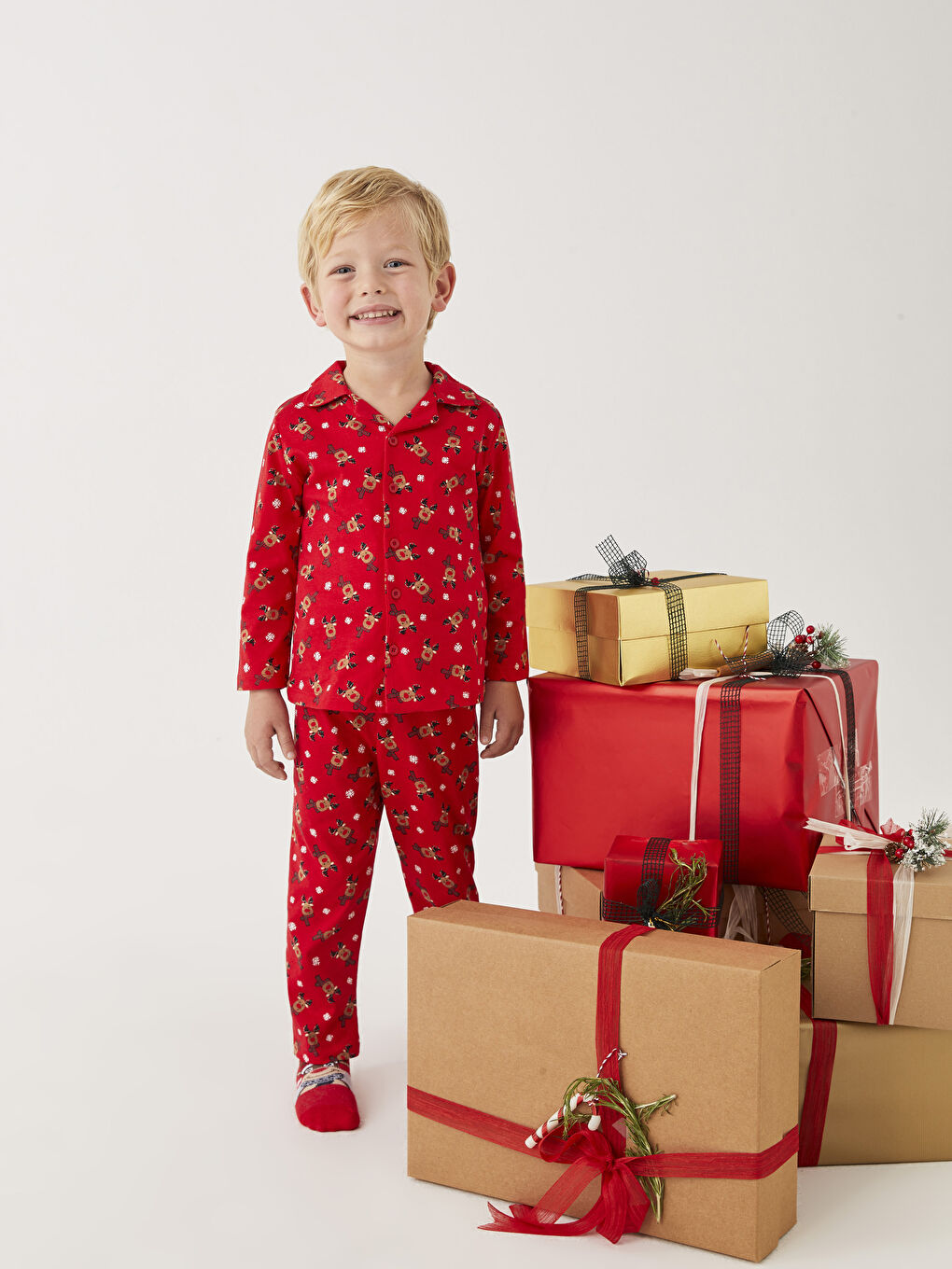 LCW baby Polo Neck Long Sleeve New Year Themed Baby Boy Pajama Set -W2BU23Z1-LTP