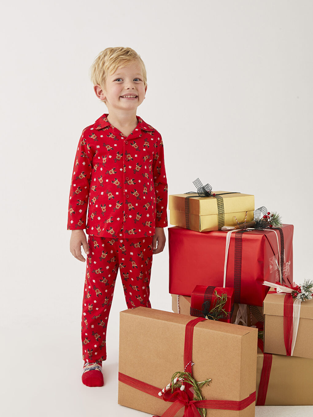 LCW baby Polo Neck Long Sleeve New Year Themed Baby Boy Pajama Set -W2BU23Z1-LTP