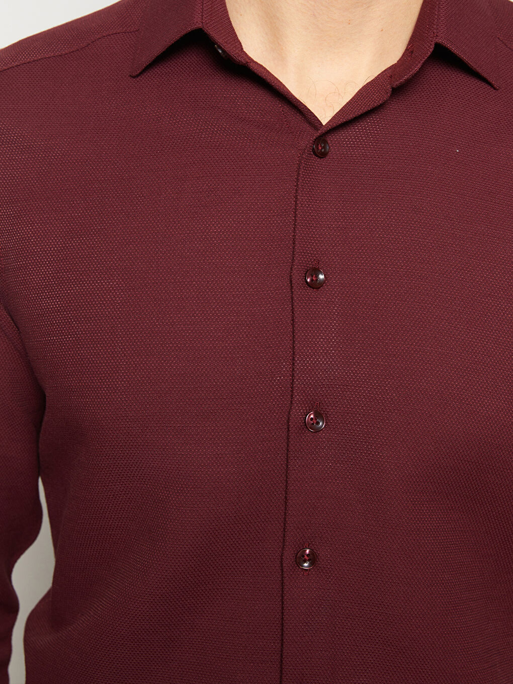 Bordo Slim Fit Uzun Kollu Armürlü Erkek Gömlek-3
