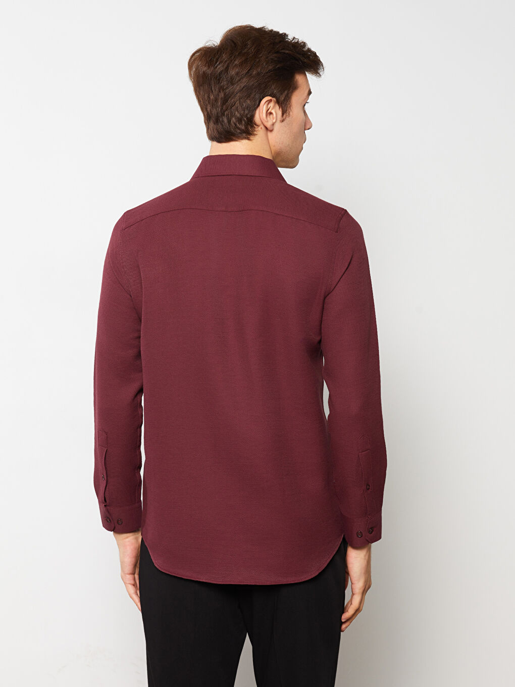 Bordo Slim Fit Uzun Kollu Armürlü Erkek Gömlek-4