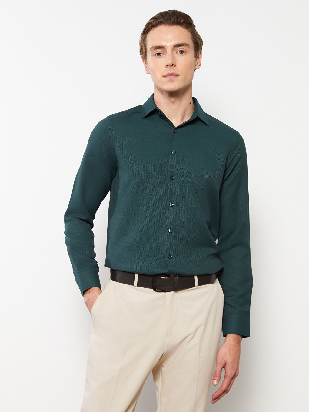 LCWAIKIKI Formal Slim Fit Long Sleeve Dobby Men's Shirt -W2BU51Z8-HQM