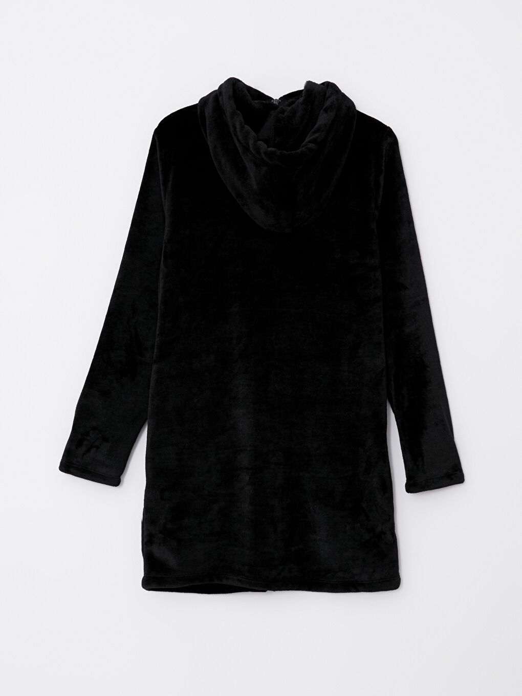 Siyah Kapüşonlu Düz Uzun Kollu Kadife Kadın Spor Hırka-5