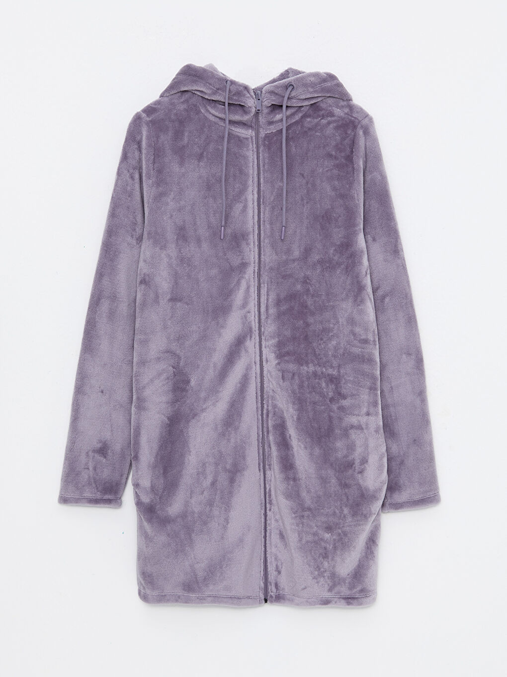 Lila Kapüşonlu Düz Uzun Kollu Kadife Kadın Spor Hırka-5