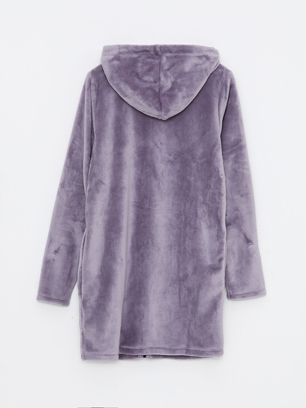 Lila Kapüşonlu Düz Uzun Kollu Kadife Kadın Spor Hırka-6