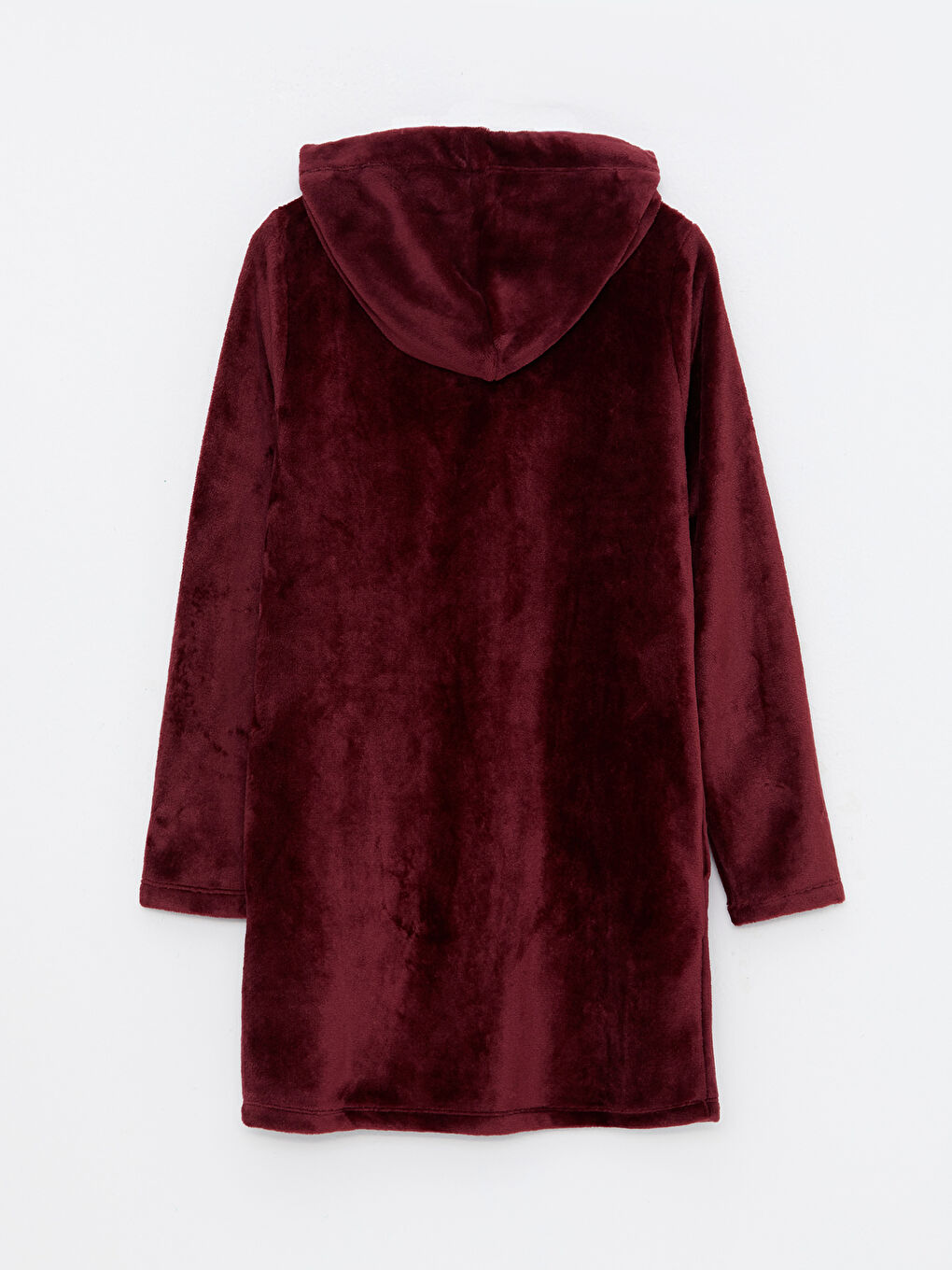Bordo Kapüşonlu Düz Uzun Kollu Kadife Kadın Spor Hırka-6