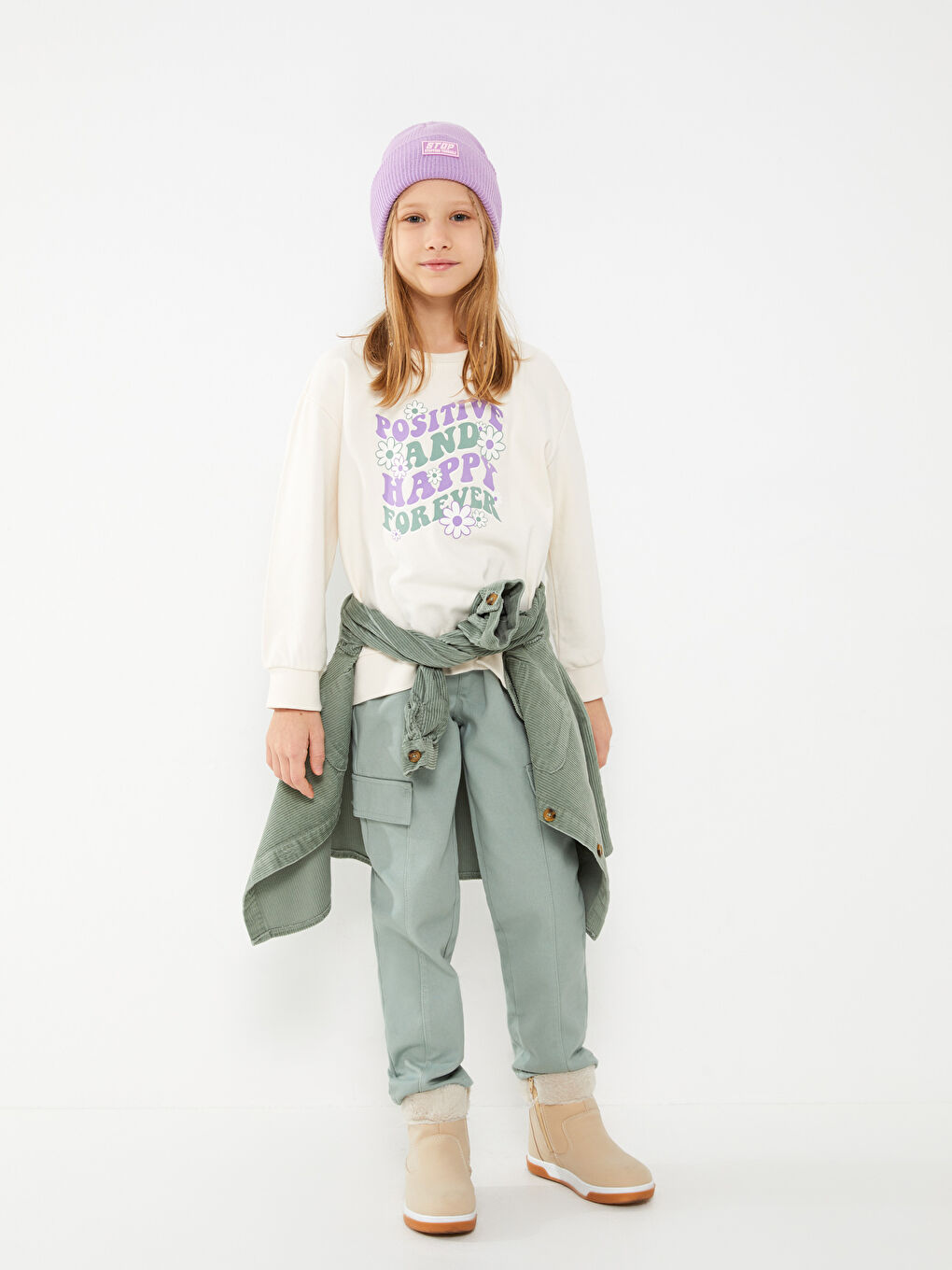 LCW Kids Crew Neck Printed Long Sleeve Girls' Sweatshirt -W2BU88Z4-FRC