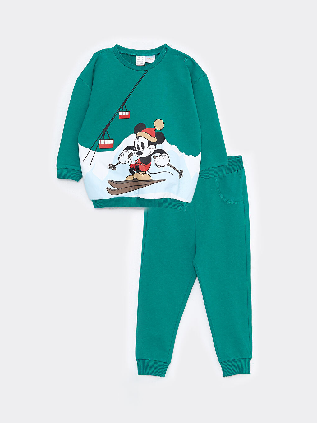 LCW baby Bisiklet Yaka Uzun Kollu Mickey Mouse Baskılı Erkek Bebek Sweatshirt ve Pantolon 2'li Takım -W2BU90Z1-HAZ