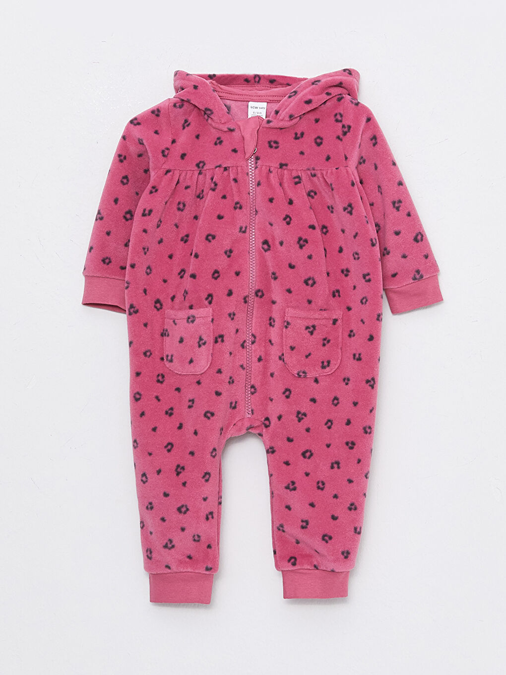 Hooded Long Sleeve Patterned Fleece Baby Girl Rompers