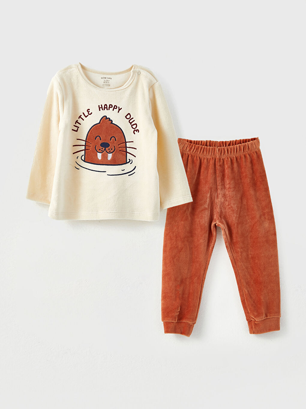 Ensemble de Pyjama Bébé Garçon en Velours Imprimé à Manches Longues et Col Rond