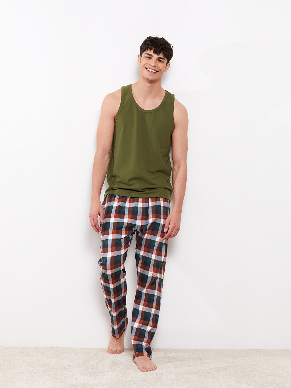 Bas De Pyjama Pour Hommes Coupe Régulière À Carreaux