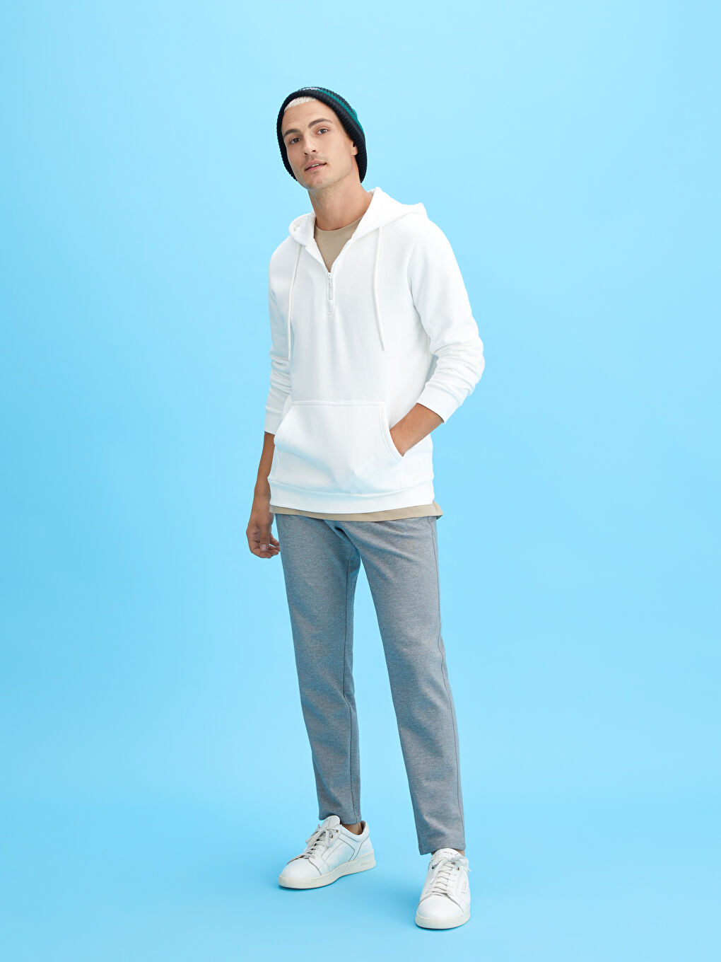 Gri Slim Fit Beli Bağlama Detaylı Erkek Pantolon