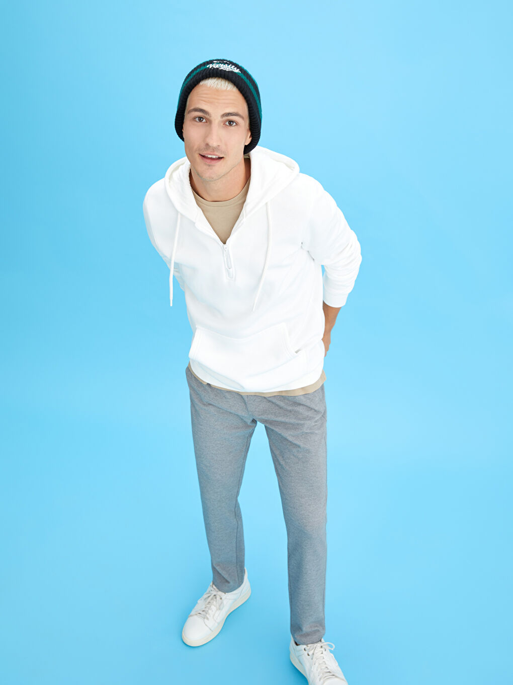 Gri Slim Fit Beli Bağlama Detaylı Erkek Pantolon-1