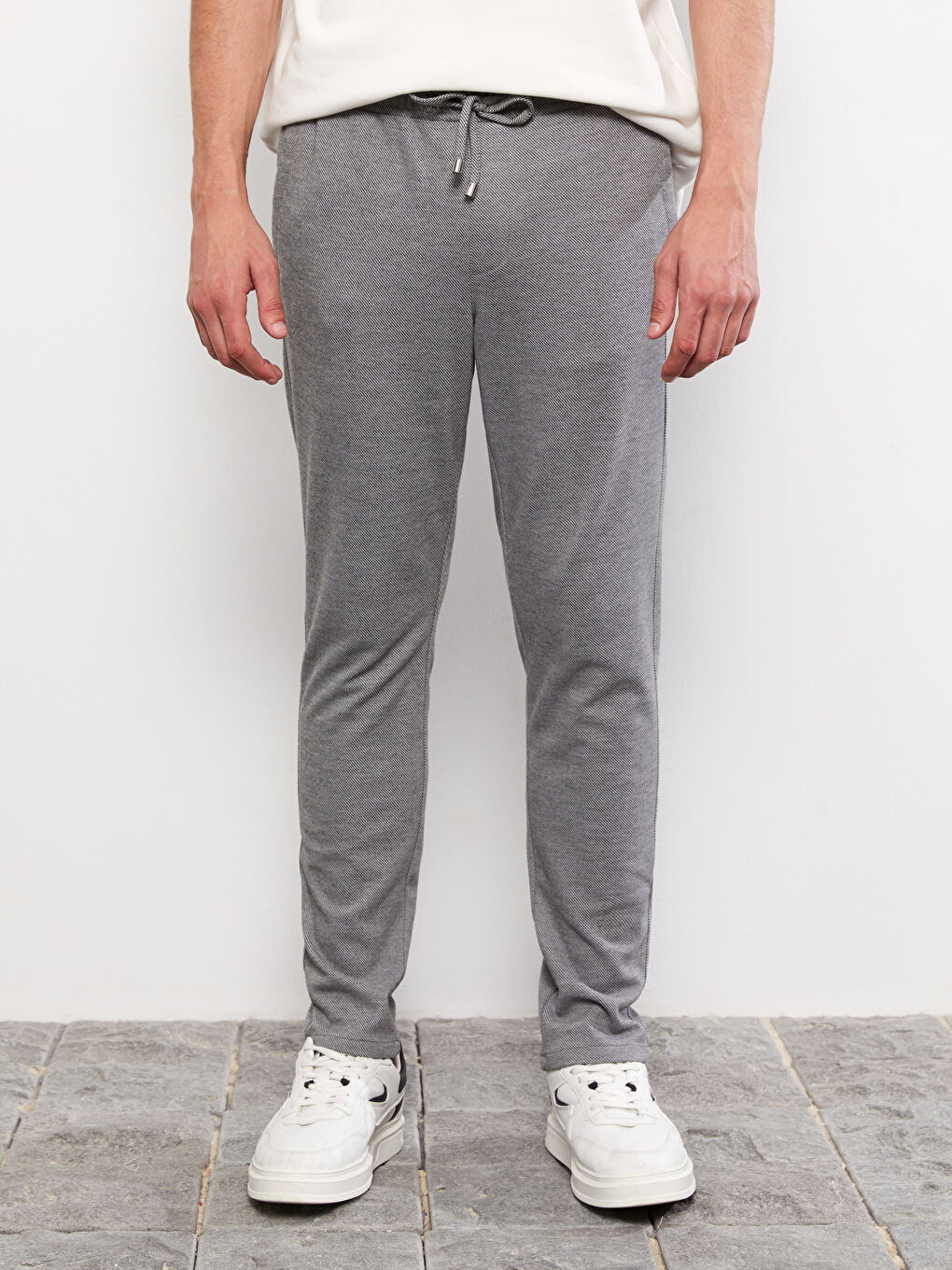 Gri Slim Fit Beli Bağlama Detaylı Erkek Pantolon-7