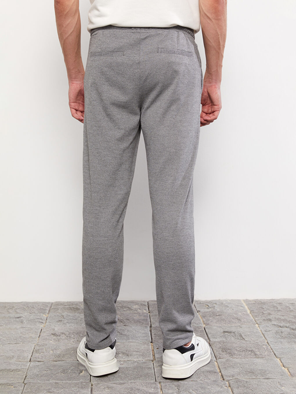 Gri Slim Fit Beli Bağlama Detaylı Erkek Pantolon-8