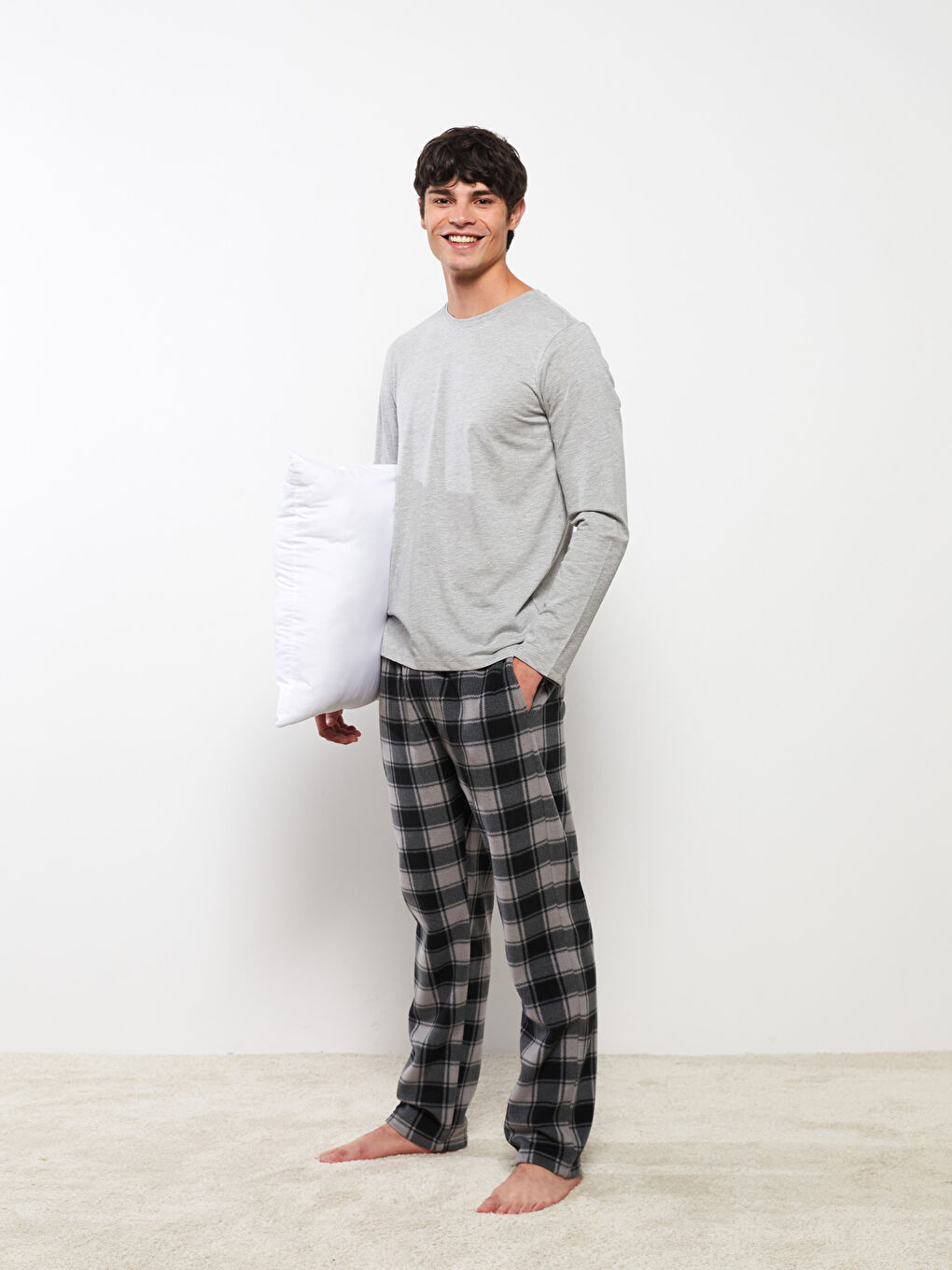 Ерлерге арналған стандартты пішім торлы полар пижама шалбарлары