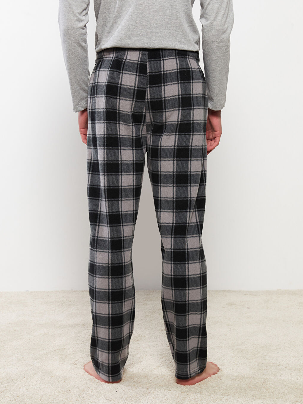 Ерлерге арналған стандартты пішім торлы полар пижама шалбарлары-4