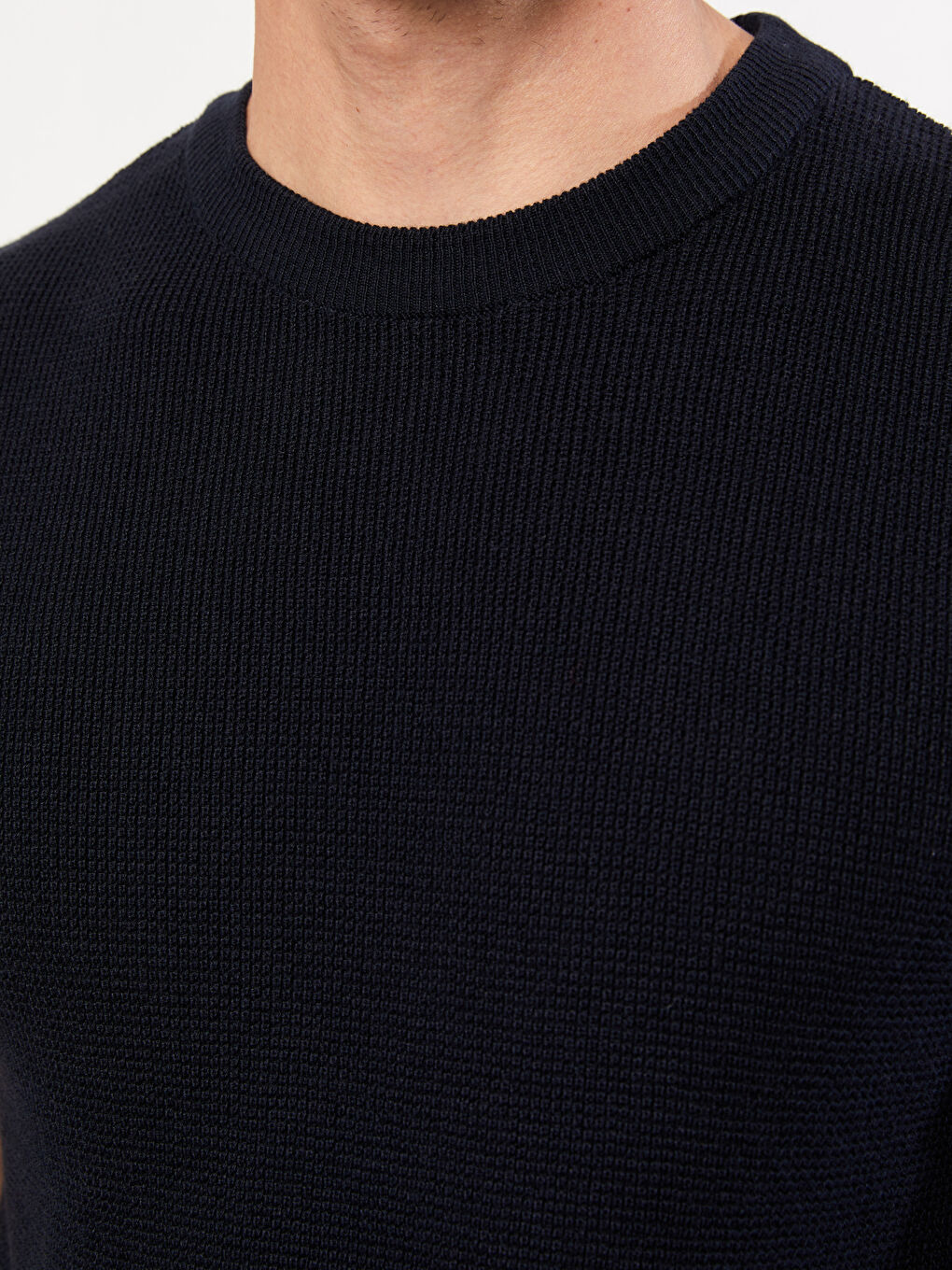 Lacivert Bisiklet Yaka Kısa Kollu Erkek Triko Kazak-3