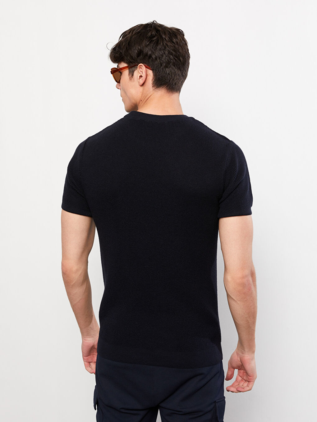 Lacivert Bisiklet Yaka Kısa Kollu Erkek Triko Kazak-4