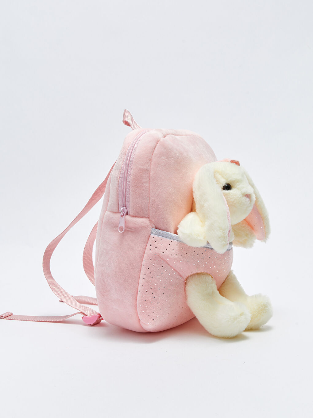 Pembe Pelüş Oyuncaklı Desenli Kız Çocuk Sırt Çantası-1
