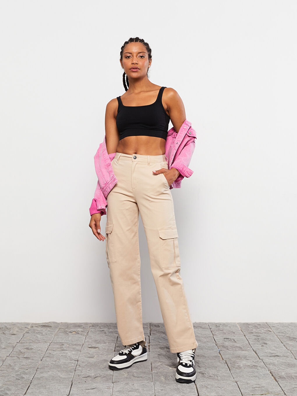 Standard Fit Regular Pocket Detailed Gabardine Women's Trousers-1