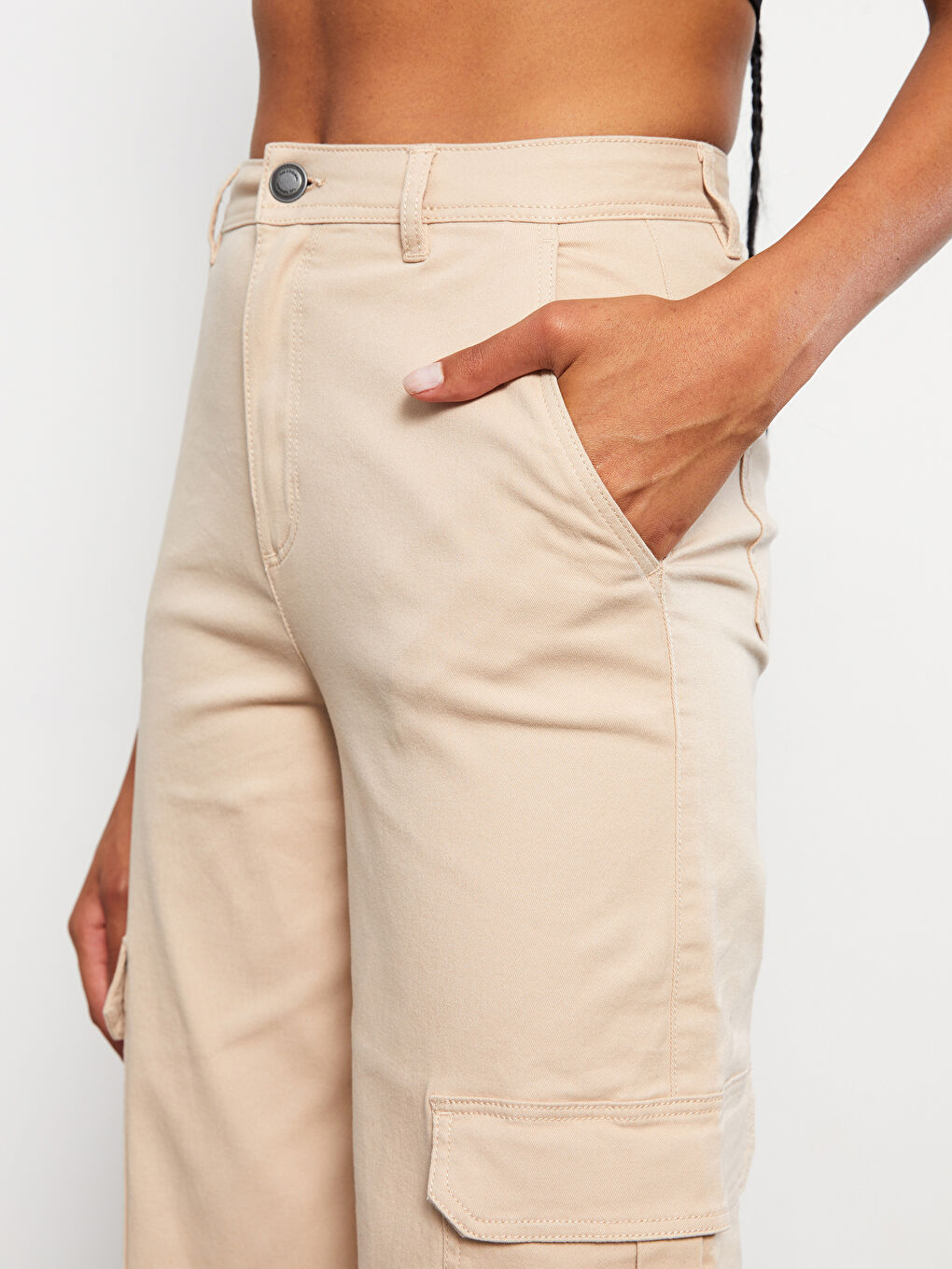 Standard Fit Regular Pocket Detailed Gabardine Women's Trousers-3