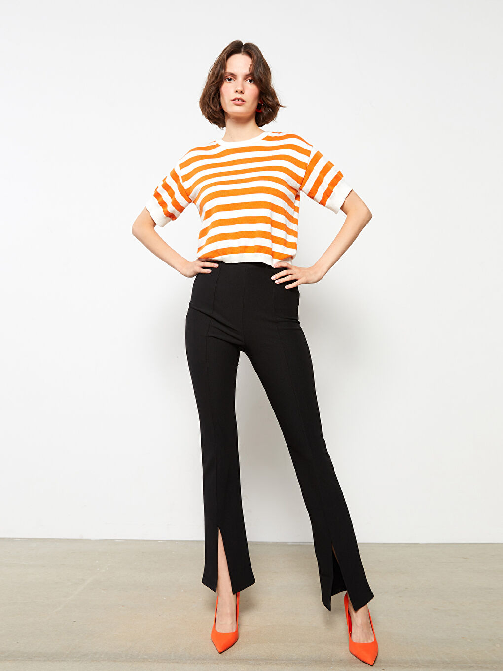 Women's Elastic Waist Plain Trousers-1