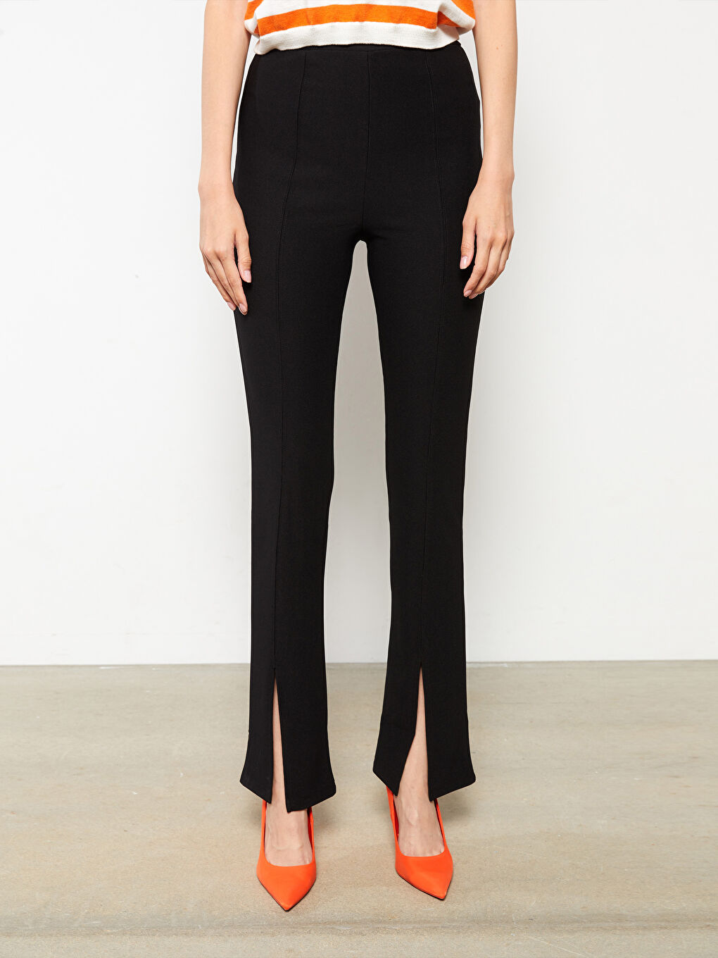 Women's Elastic Waist Plain Trousers-3