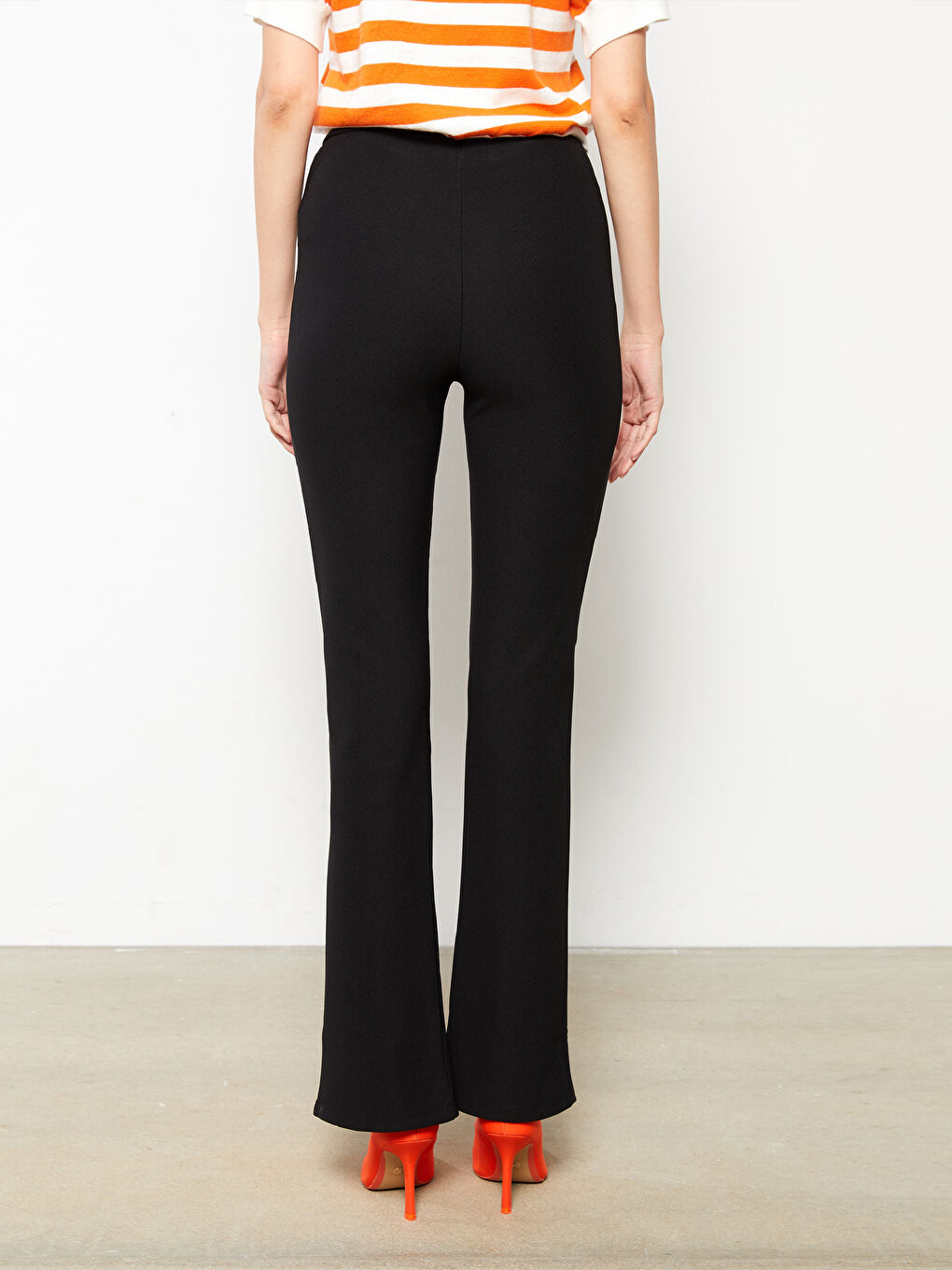 Women's Elastic Waist Plain Trousers-4