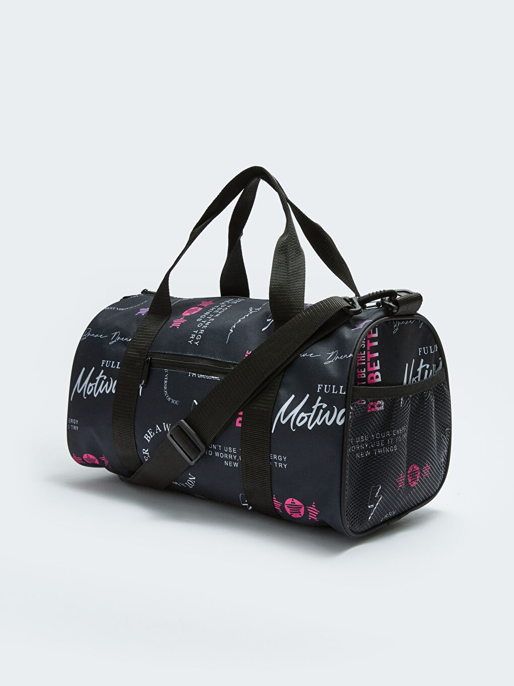 Siyah Baskılı Ayarlanabilir Askılı Kız Çocuk Spor Çantası-1