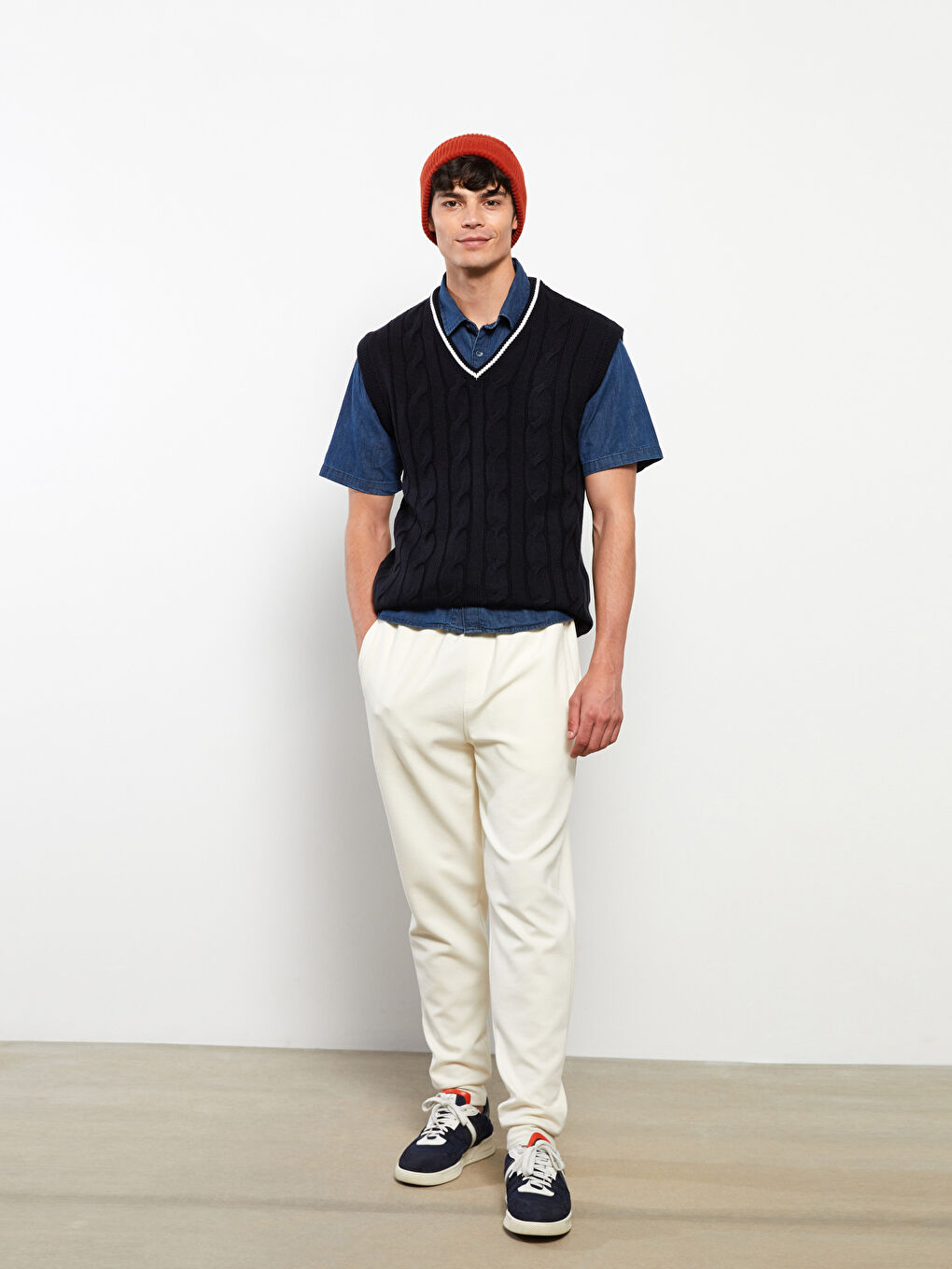 XSIDE V-Neck Sleeveless Patterned Men's Sweater -W2BV94Z8-HRC