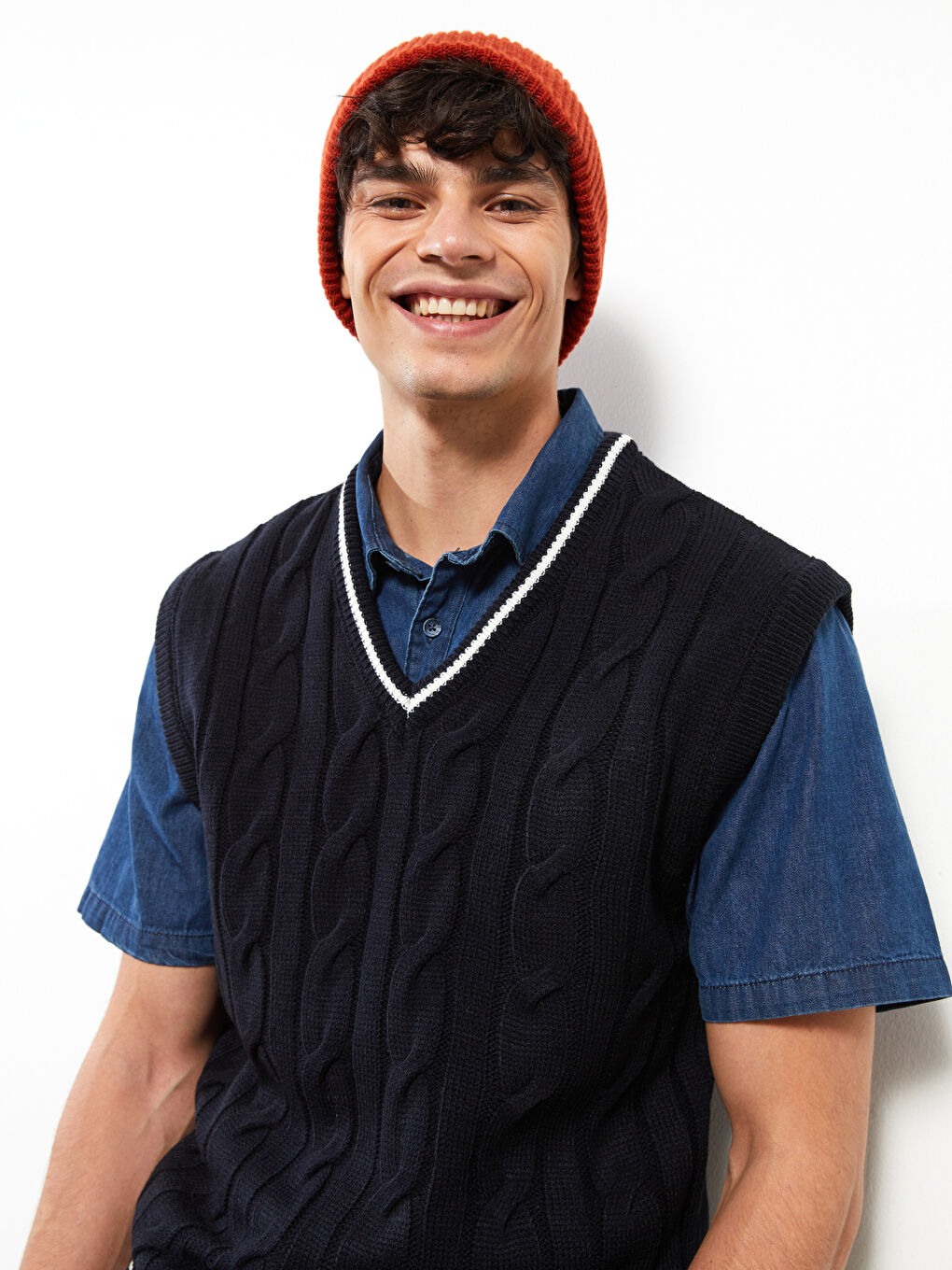 XSIDE V-Neck Sleeveless Patterned Men's Sweater -W2BV94Z8-HRC