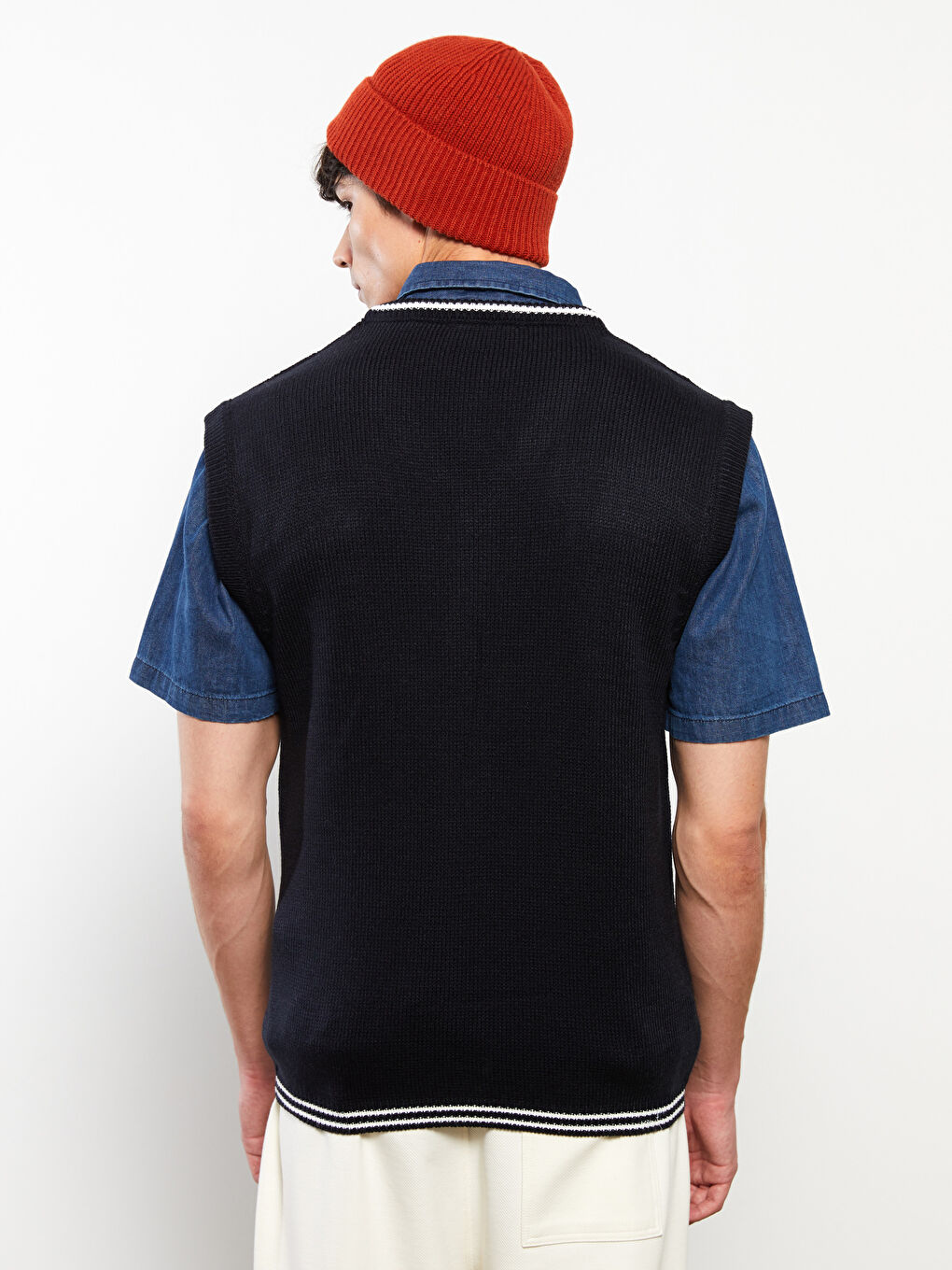 XSIDE V-Neck Sleeveless Patterned Men's Sweater -W2BV94Z8-HRC