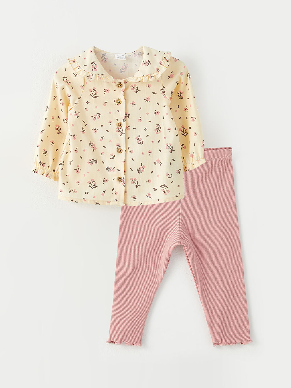 قميجة و سروال مشجر للبنات الصغار بياقة بيتر بان و كم طويل طقم جوج ديال الباكات-3