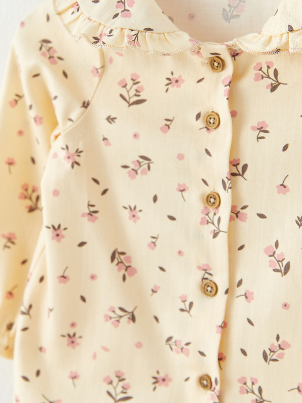 قميجة و سروال مشجر للبنات الصغار بياقة بيتر بان و كم طويل طقم جوج ديال الباكات-6