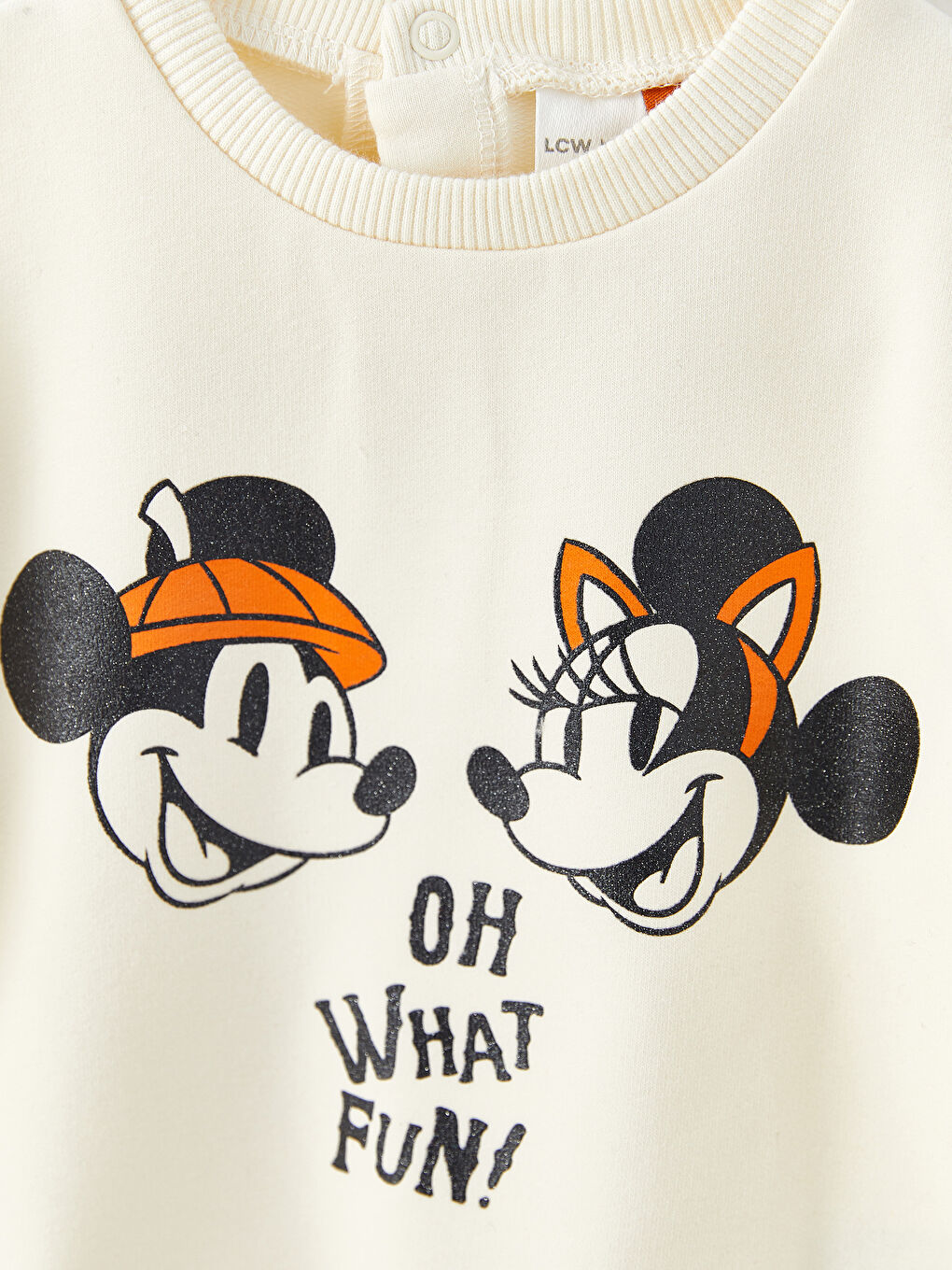 LCW baby Krem Rengi Bisiklet Yaka Uzun Kollu Minnie ve Mickey Mouse Baskılı Pamuklu Kız Bebek Sweatshirt ve Pantolon 2'li Takım - 2