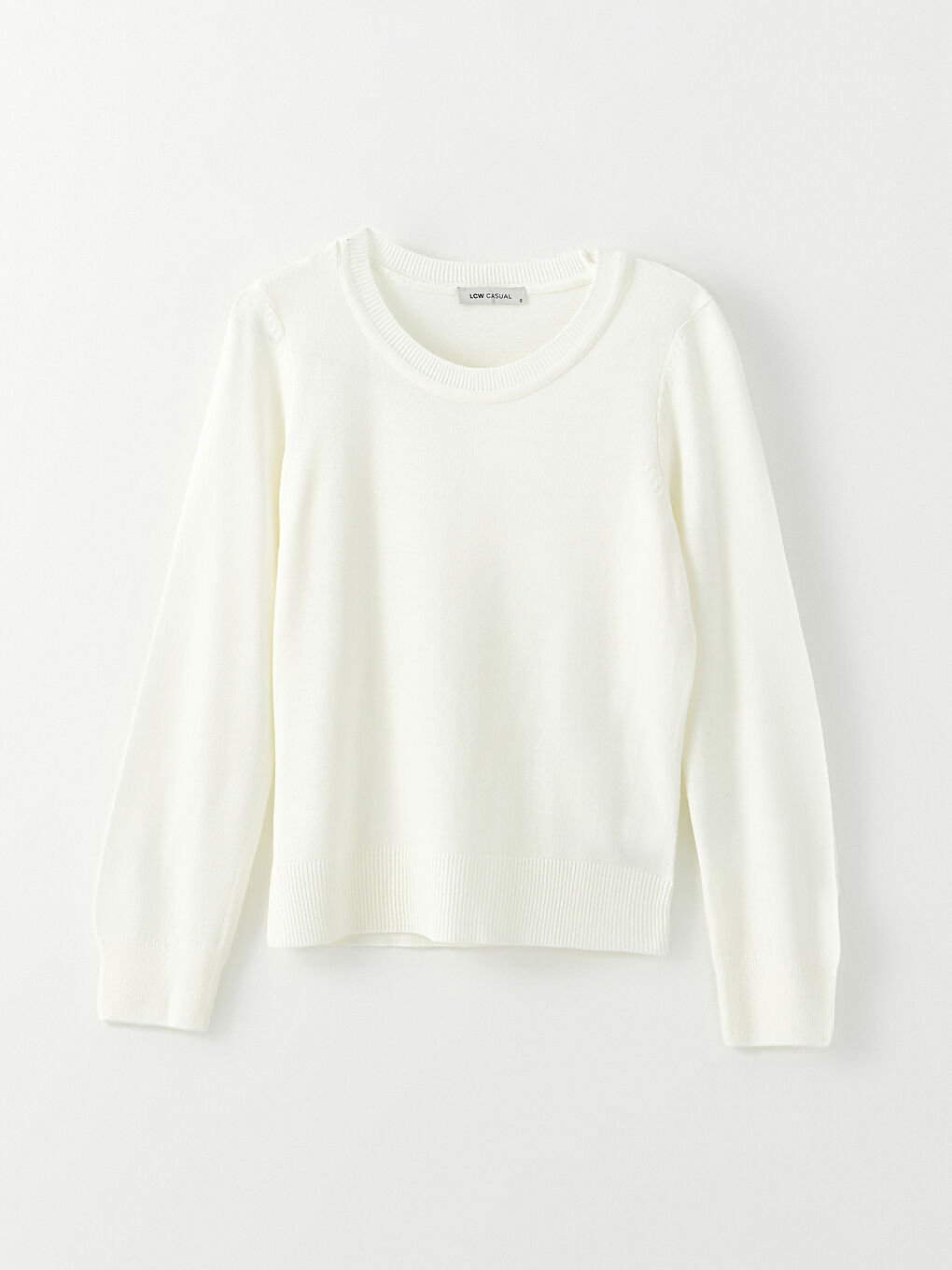 Ekru Bisiklet Yaka Düz Uzun Kollu Kadın Triko Kazak-5