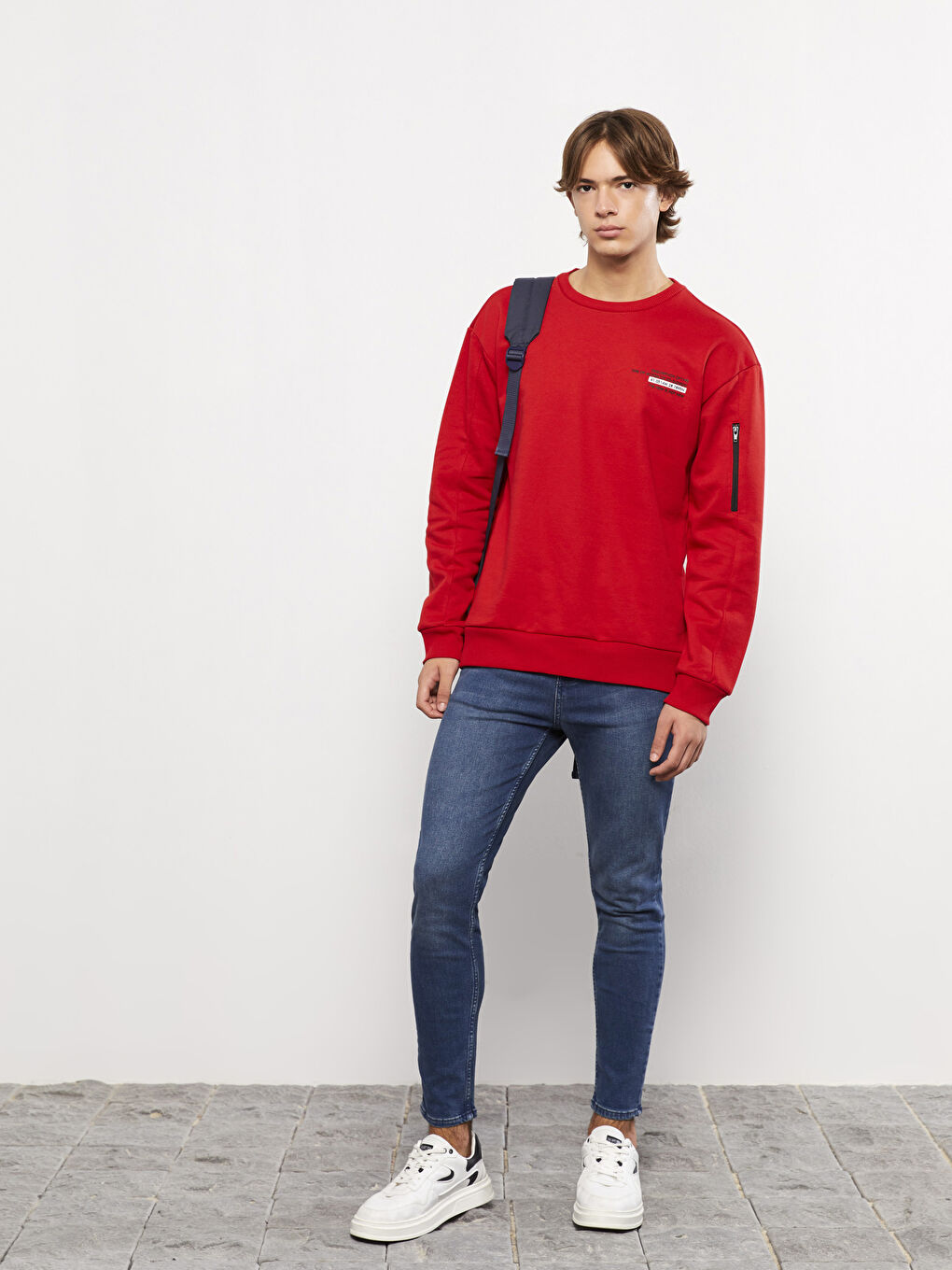 Hanorac Gros Supradimensionat cu Guler Rotund și Mânecă Lungă Imprimat pentru Bărbați-1