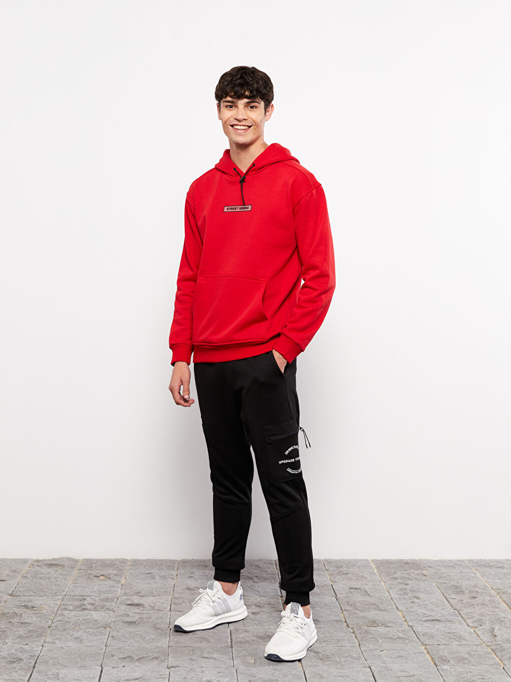 Kırmızı Oversize Uzun Kollu Baskılı Erkek Kalın Hoodie-2