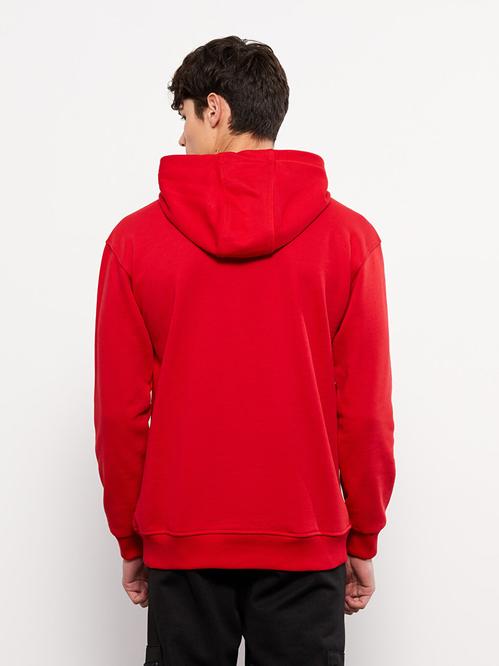 Kırmızı Oversize Uzun Kollu Baskılı Erkek Kalın Hoodie-4