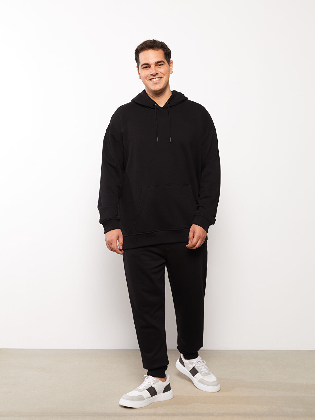 Siyah Slim Fit Büyük Beden Erkek Kalın Jogger Eşofman Altı