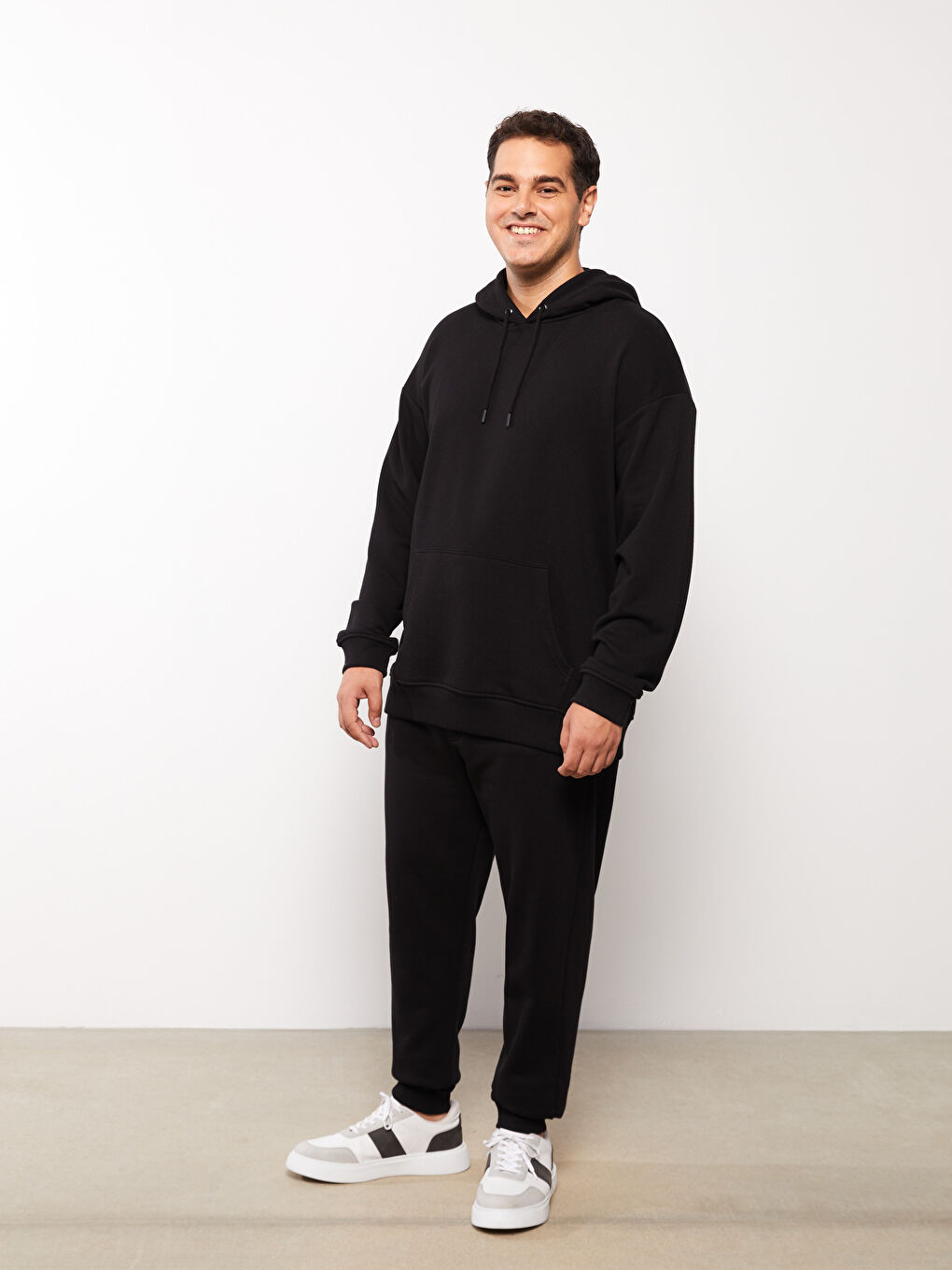 Siyah Slim Fit Büyük Beden Erkek Kalın Jogger Eşofman Altı-1