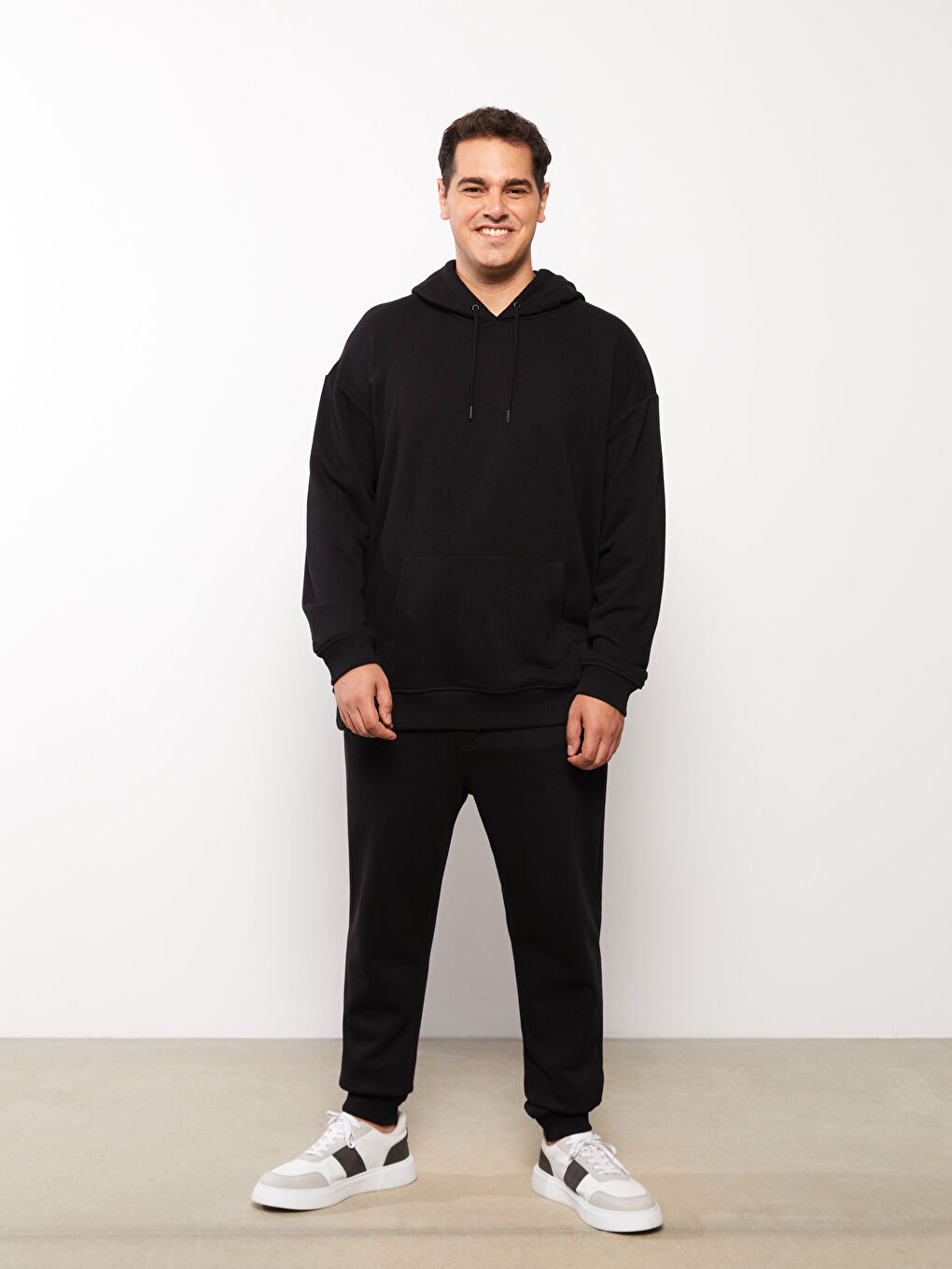 Siyah Slim Fit Büyük Beden Erkek Kalın Jogger Eşofman Altı-2