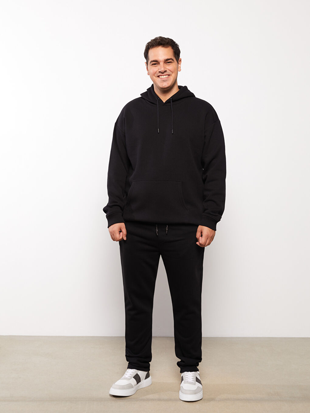 Siyah Slim Fit Büyük Beden Erkek Kalın Eşofman Altı-2