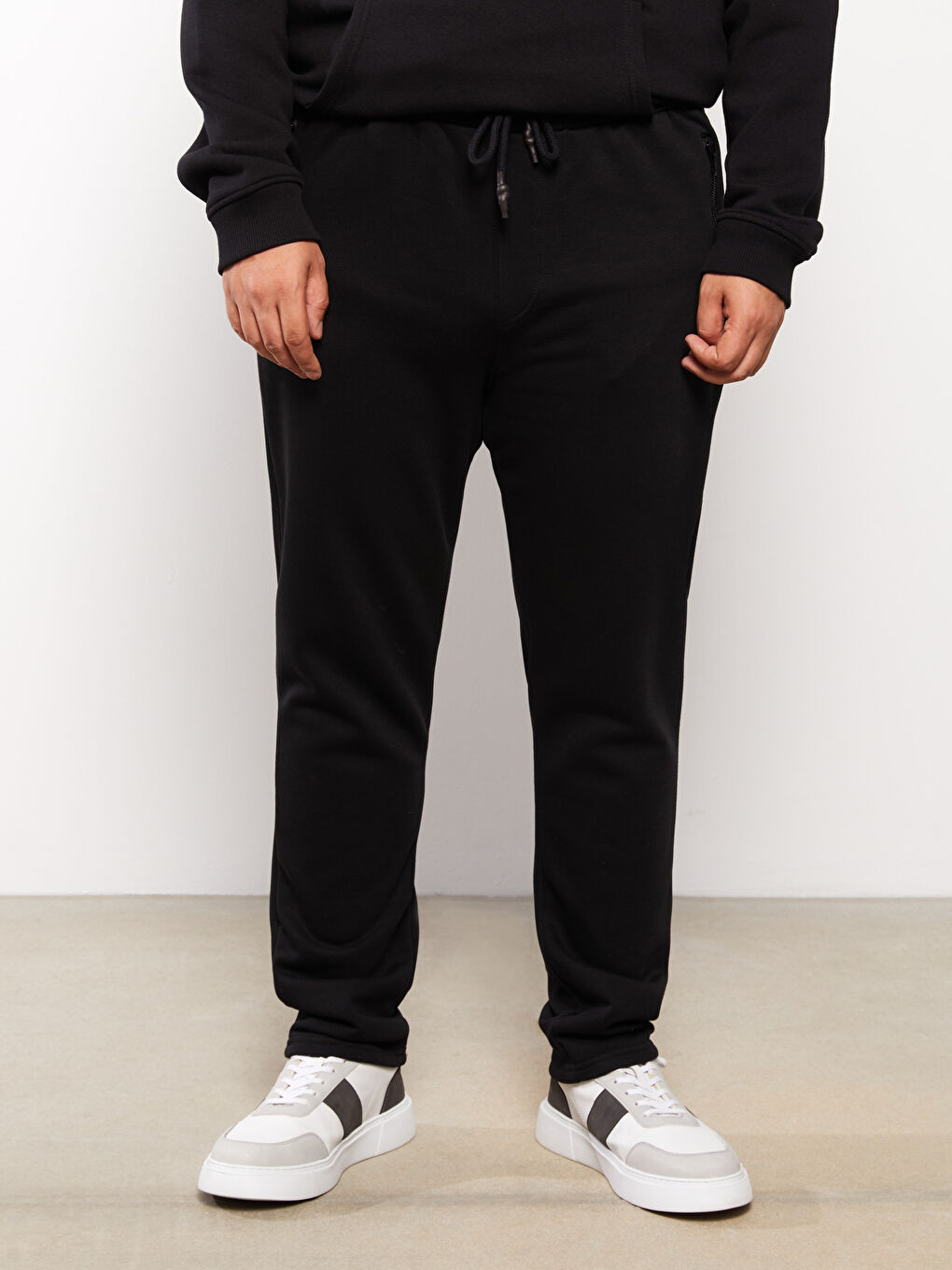 Siyah Slim Fit Büyük Beden Erkek Kalın Eşofman Altı-4