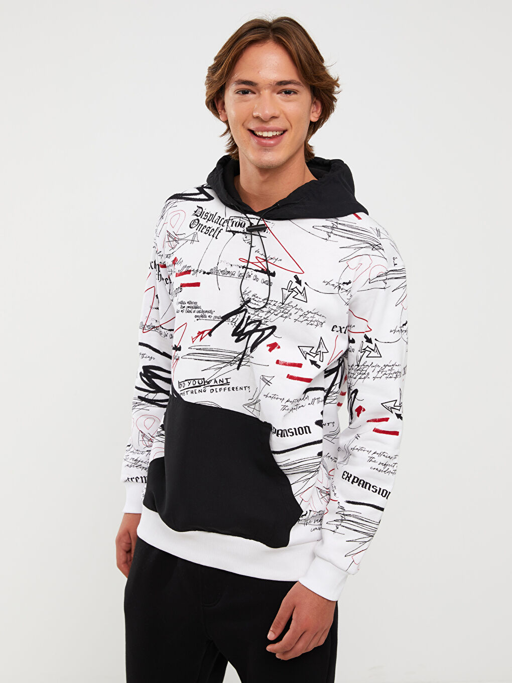 Oversize Long Sleeve Printed Men's Thick Hoodie