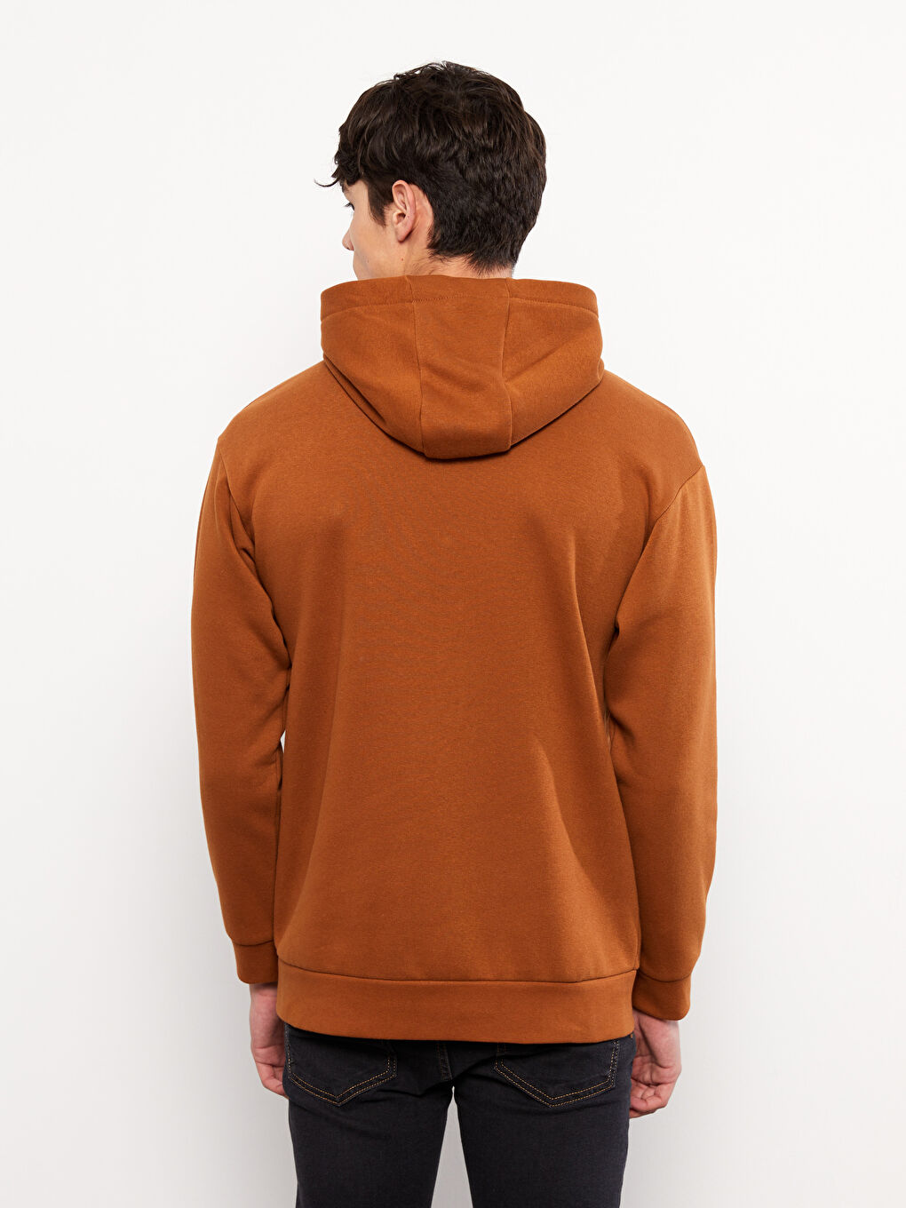 LCW Casual Kahverengi Uzun Kollu Nakışlı Erkek Kalın Hoodie - 4