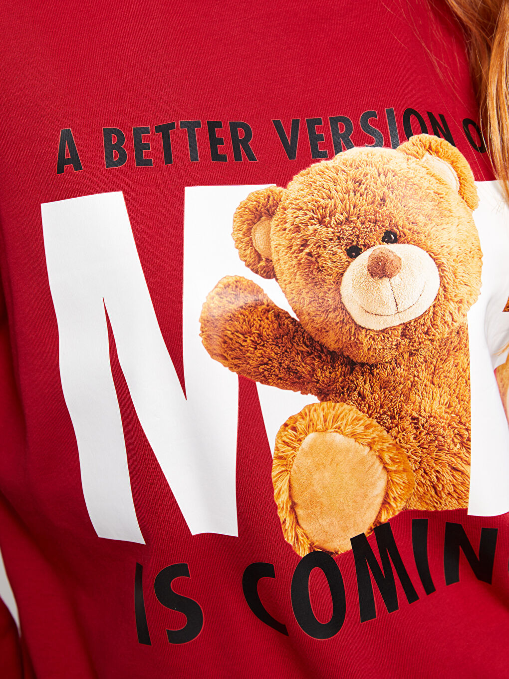 Kırmızı Bisiklet Yaka Baskılı Uzun Kollu Kadın Sweatshirt-3