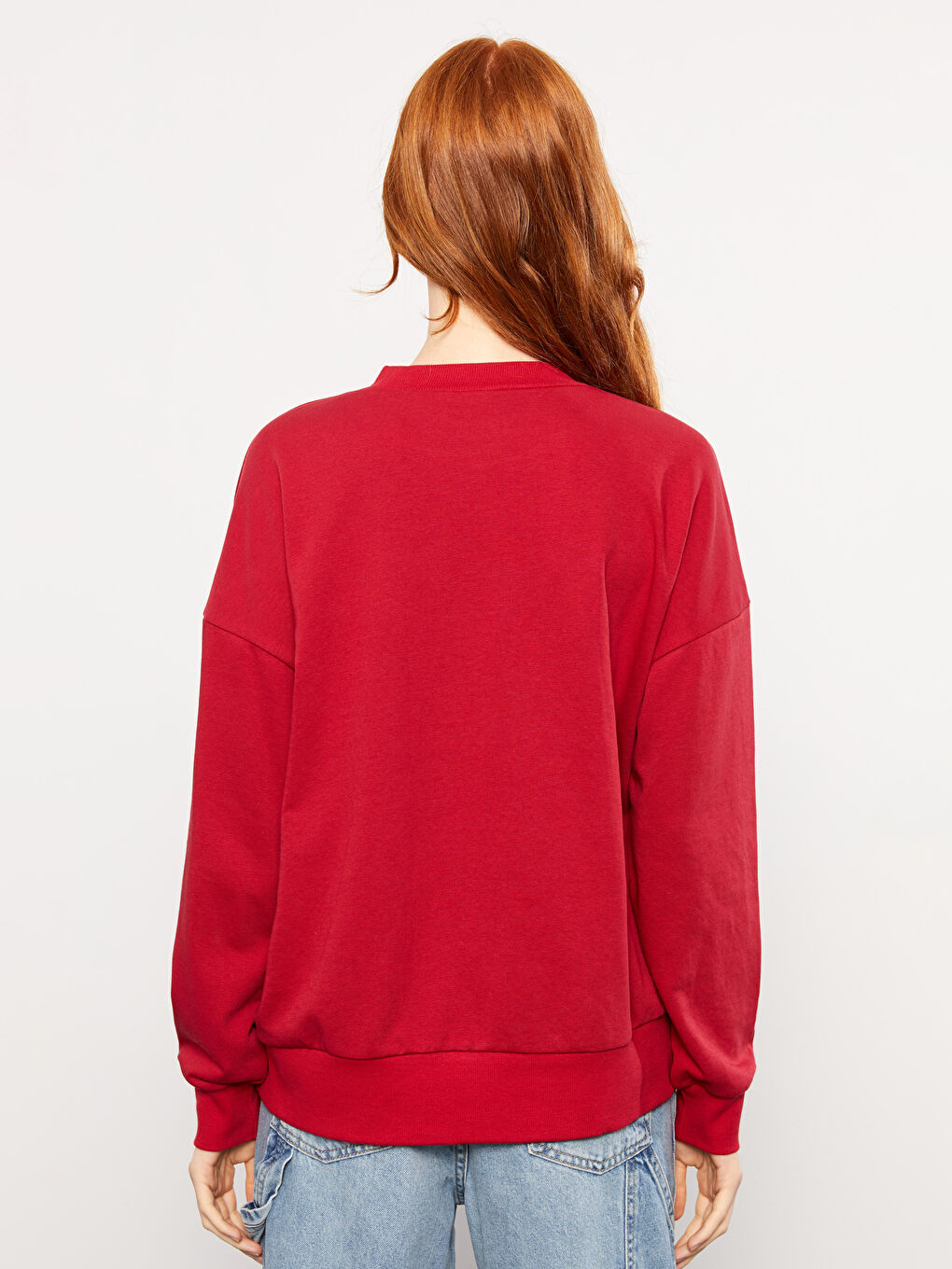 Kırmızı Bisiklet Yaka Baskılı Uzun Kollu Kadın Sweatshirt-4