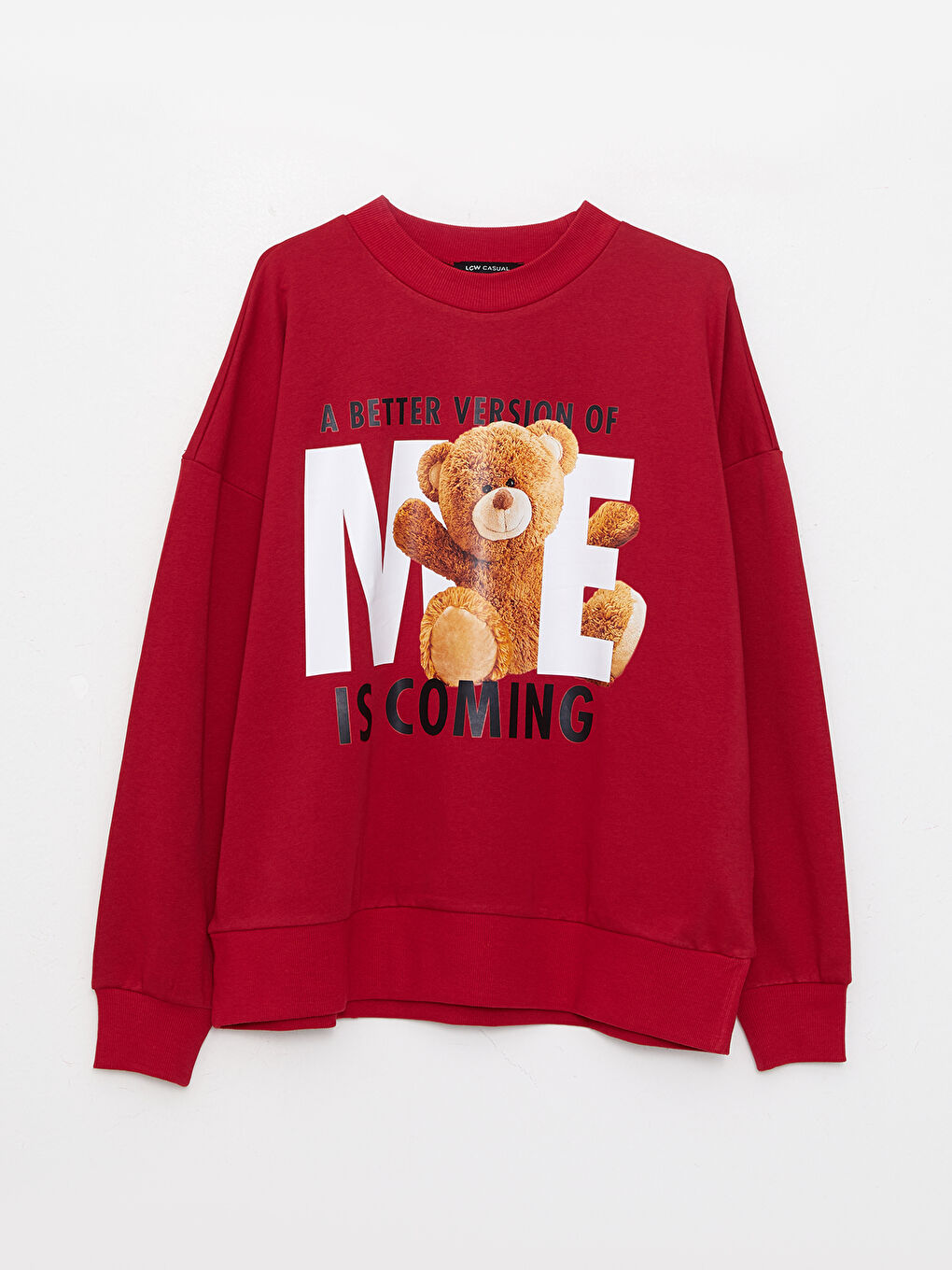 Kırmızı Bisiklet Yaka Baskılı Uzun Kollu Kadın Sweatshirt-5