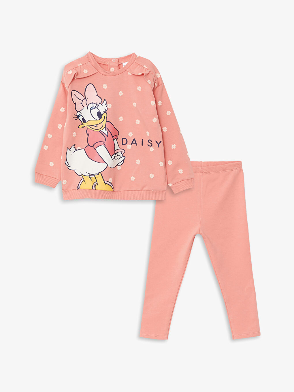 سويت شيرت و بنطلون ضيق مطبوع ديزي داك بياقة دائرية و كم طويل لبنات رضع - طقم من قطعتين